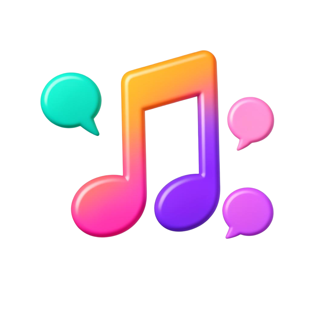 Colorful 3D musical note with chat bubbles